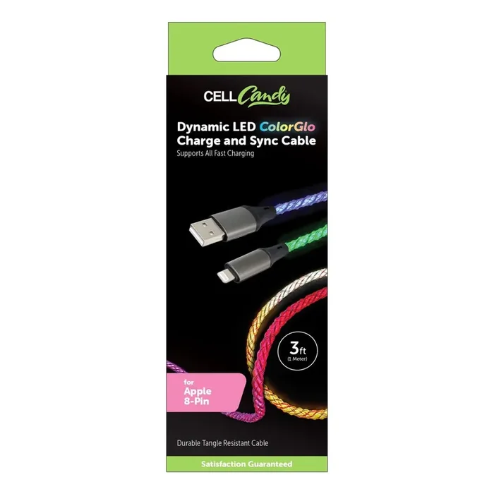 Cell Candy Dynamic LED ColorGlo Charge & Sync Cable For Apple 8 Pin