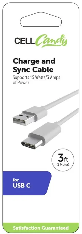 Cell Candy® Charge & Sync Cable USB C – White
