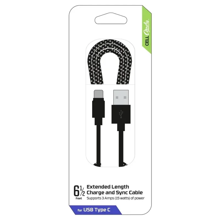 Cellcandy Extended Length Charge And Sync Usb-Type C Cable – Black