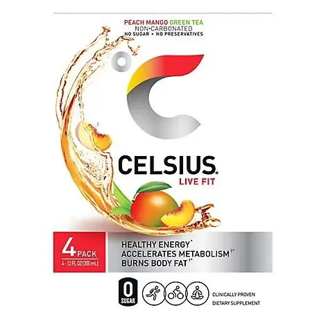 Celsius Green Tea Peach Mango 4pk – 48 Fz