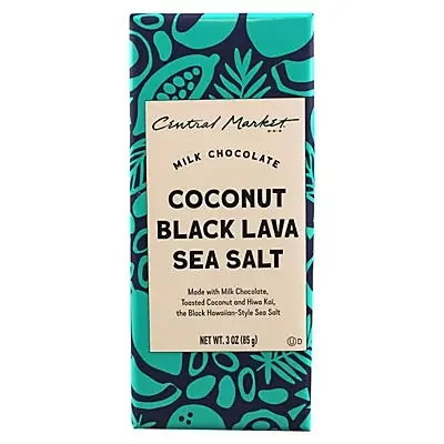 Central Market Coconut Black Lava Sea Salt Milk Chocolate Bar
