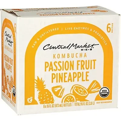Central Market Organic Kombucha – Passion Fruit Pineapple – 6 ct