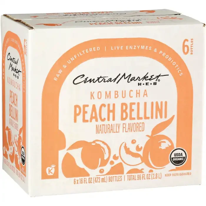 Central Market Peach Bellini Kombucha – 6 ct