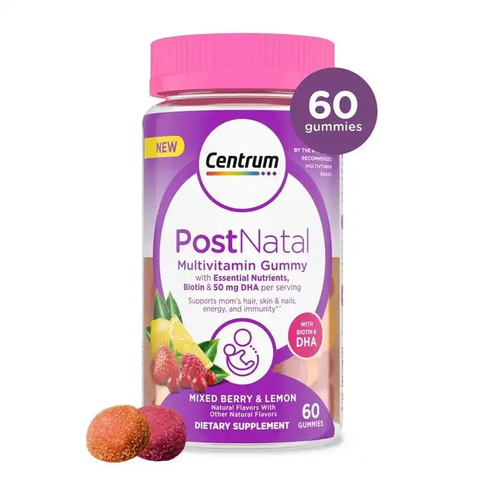 Centrum Biotin and DHA Postnatal Vitamin Gummies – Mixed Berry/Lemon – 60ct