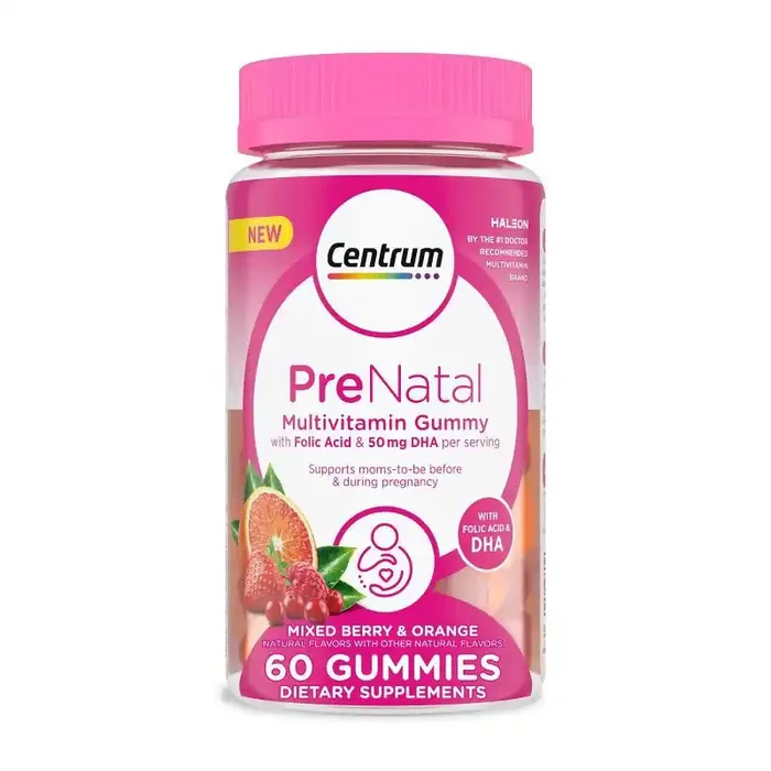 Centrum DHA and Folic Acid Prenatal Multivitamin Gummies – Mixed Berry/Orange – 60ct