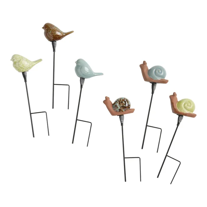 Ceramic Bobble Garden Animal Plant Stakes Set of 3