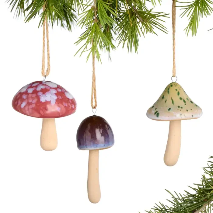 Ceramic Mushroom Ornaments Set of 3