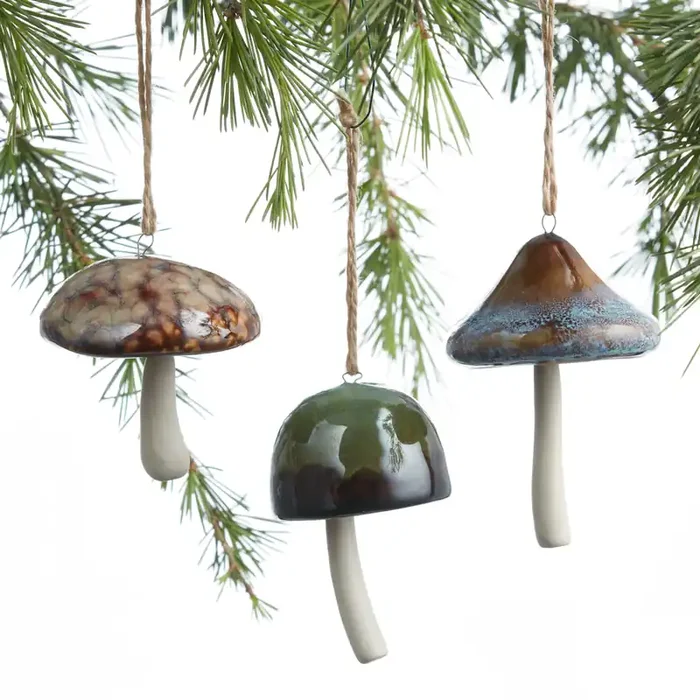 Ceramic Mushroom Ornaments Set Of 3
