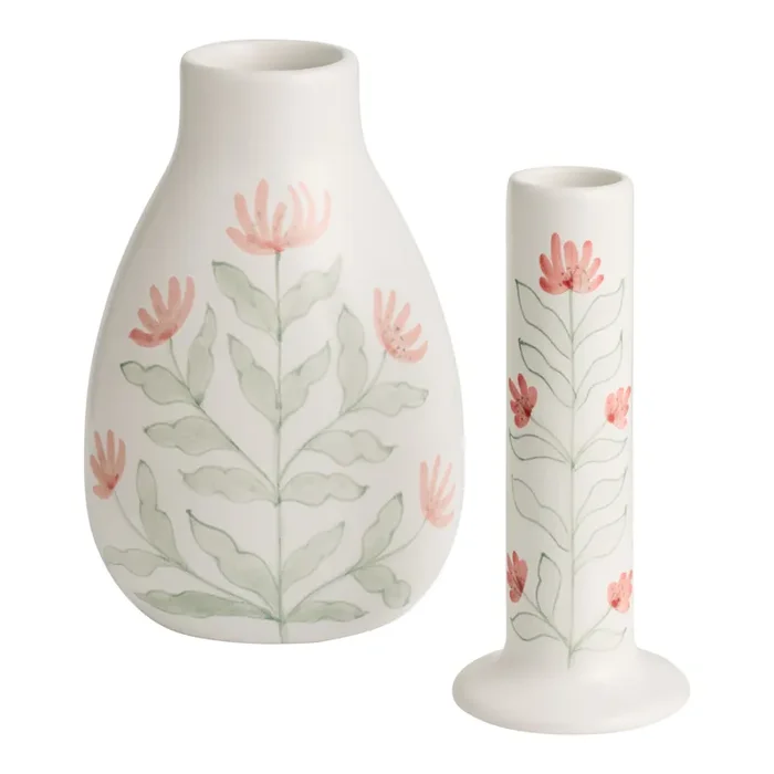 Ceramic Pink and Green Flowers Hand Painted Vase