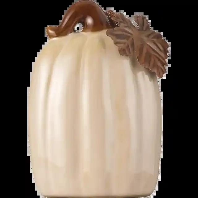 Ceramic Pumpkin W Metal Leaves, 2A