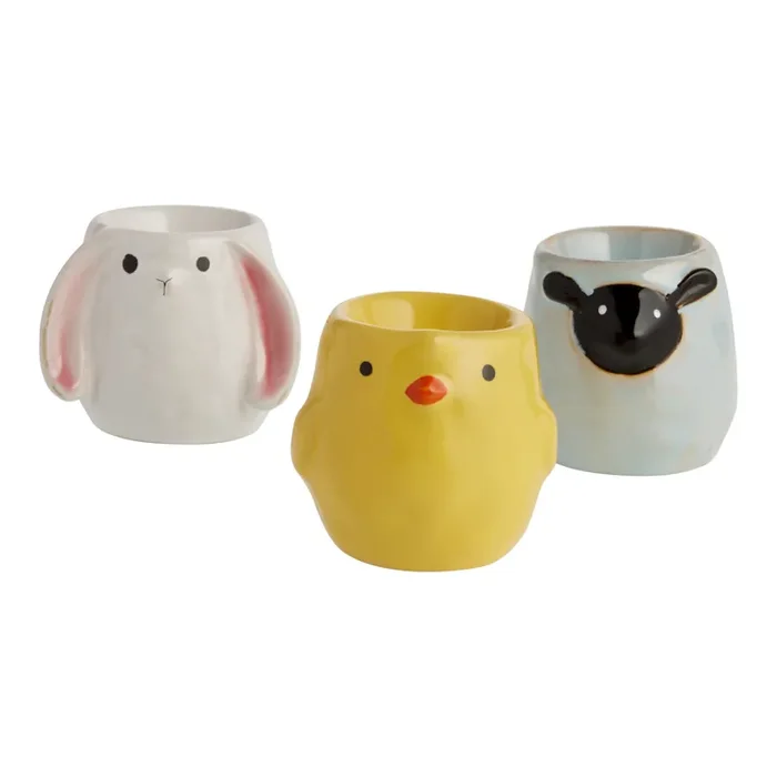Ceramic Springtime Animal Figural Egg Cups Set of 3