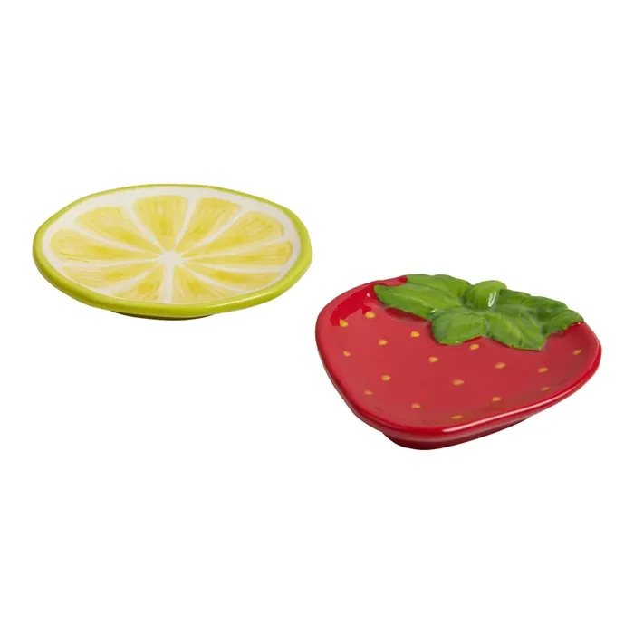 Ceramic Strawberry and Lemon Figural Tea Rests Set of 2