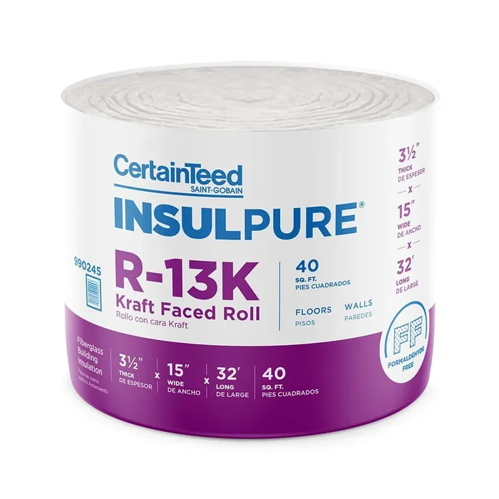 CertainTeed InsulPure R- 13 Wall Kraft faced Fiberglass Roll Insulation 40-sq ft ( 15-in W x 32-ft L ) Multi-pack