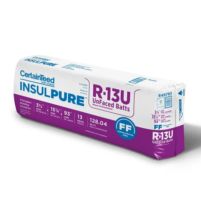 CertainTeed InsulPure R- 13 Wall Unfaced Fiberglass Batt Insulation 128.04-sq ft ( 15.25-in W x 93-in L)