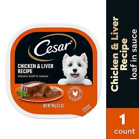 Cesar Classic Loaf In Sauce Chicken & Liver Recipe Soft Wet Dog Food – 3.5 Oz