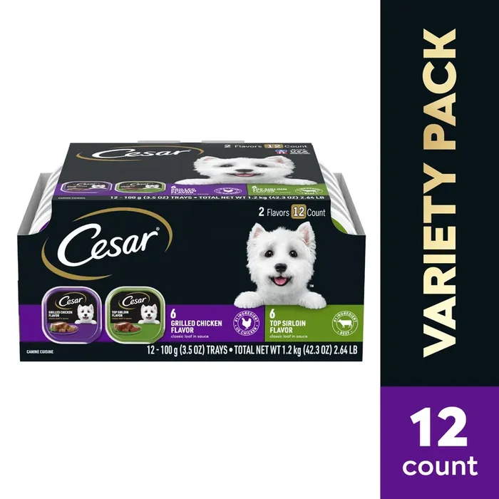 Cesar Classic Loaf In Sauce with Top Sirloin and Grilled Chicken Adult Wet Dog Food – 3.5oz/12ct