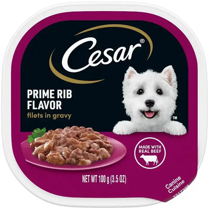 Cesar Filets in Gravy, Chicken, Beef and Red Meat Flavor Small Breed Wet Dog Food – 3.5oz