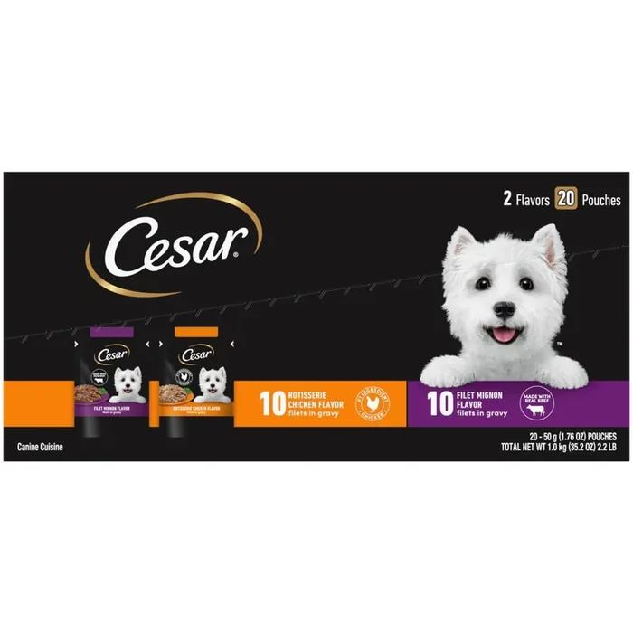 Cesar Filets in Gravy Rotisserie Chicken & Filet Mignon Flavor Canine Cuisine 20 – 1.76 oz Pouches
