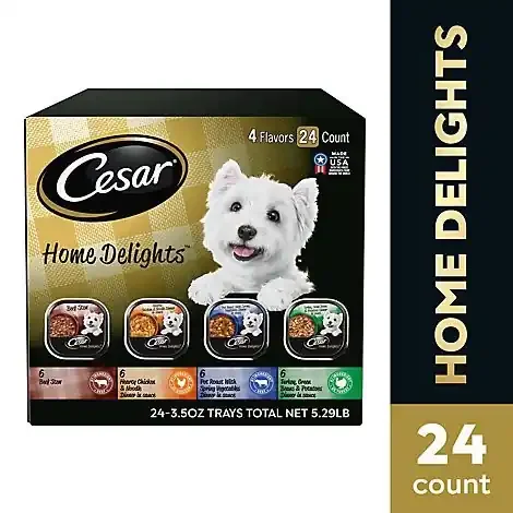 Cesar Home Delights Pot Roast Beef Stew Turkey And Chicken Wet Dog Food Variety Pack – 24-3.5 Oz