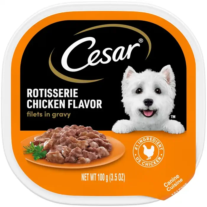 Cesar Wet Dog Food Filets in Gravy Rotisserie Chicken Flavor Tray