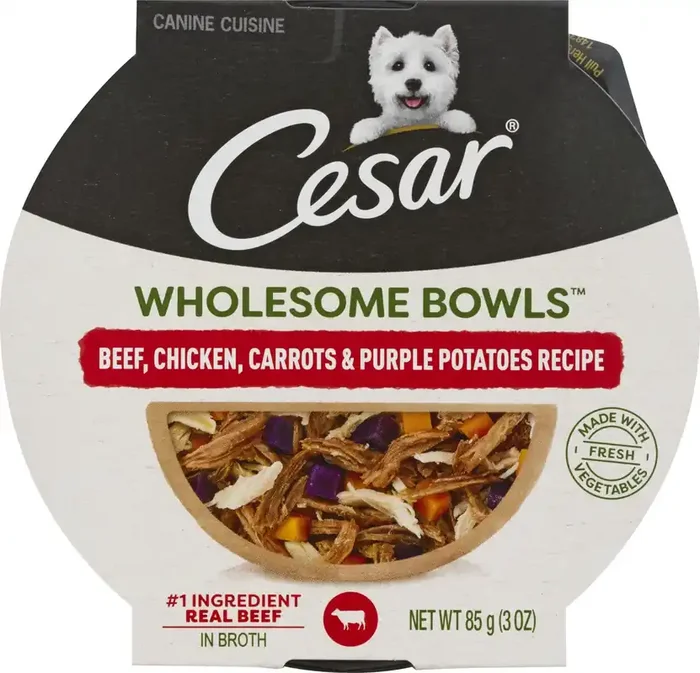 Cesar Wholesome Bowls Beef Chicken Carrots & Purple Potatoes Recipe Canine Cuisine In Broth 85 gr