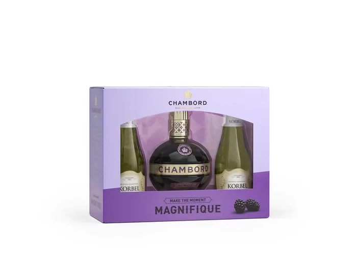 Chambord Black Raspberry Liqueur, 375 ml with Two Korbel, 187 mL bottles