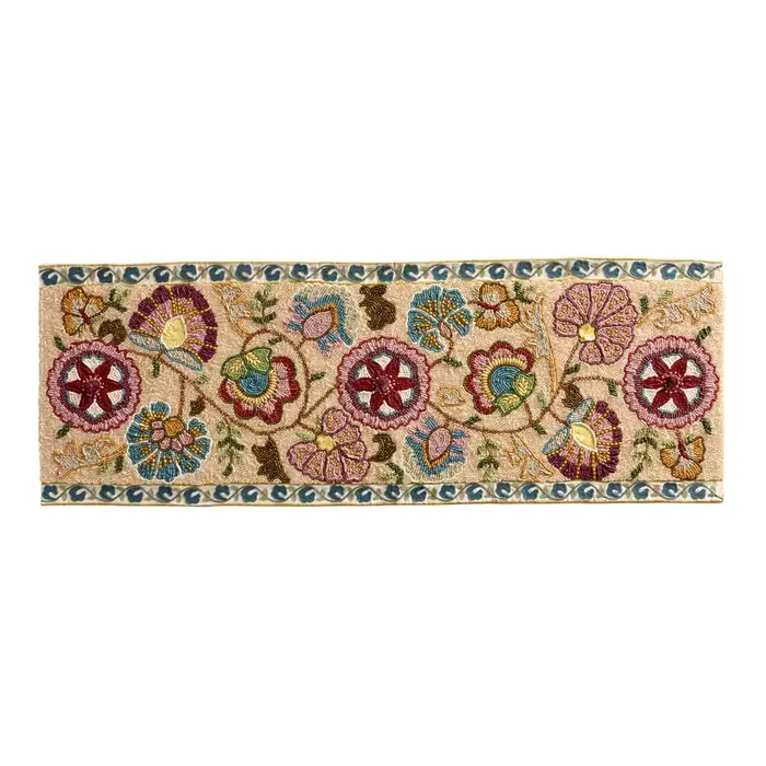 Champagne and Berry Fanning Floral Beaded Table Runner