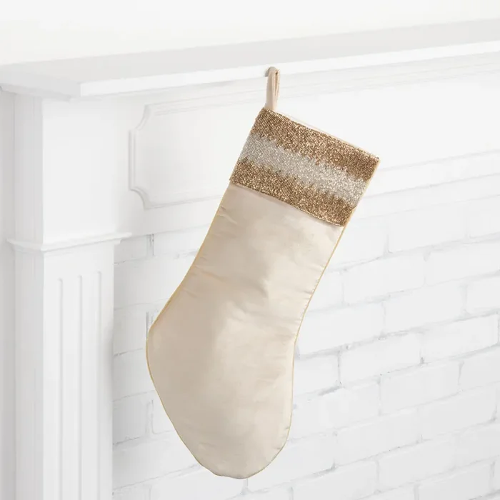 Champagne Crushed Velvet Beaded Christmas Stocking