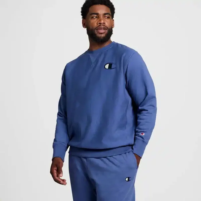 Champion Adult Sizing Iconic Embroidered Crewneck Sweatshirt – Gray Blue S