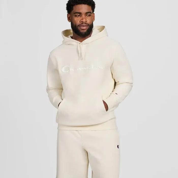 Champion Adult Sizing Iconic Embroidered Hoodie – Light Off-White XS