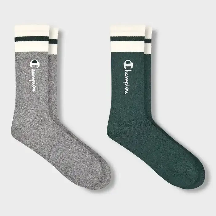 Champion Authentic Originals Men‘s 2pk Sweatshirt Crew Socks – Gray/Green 6-12