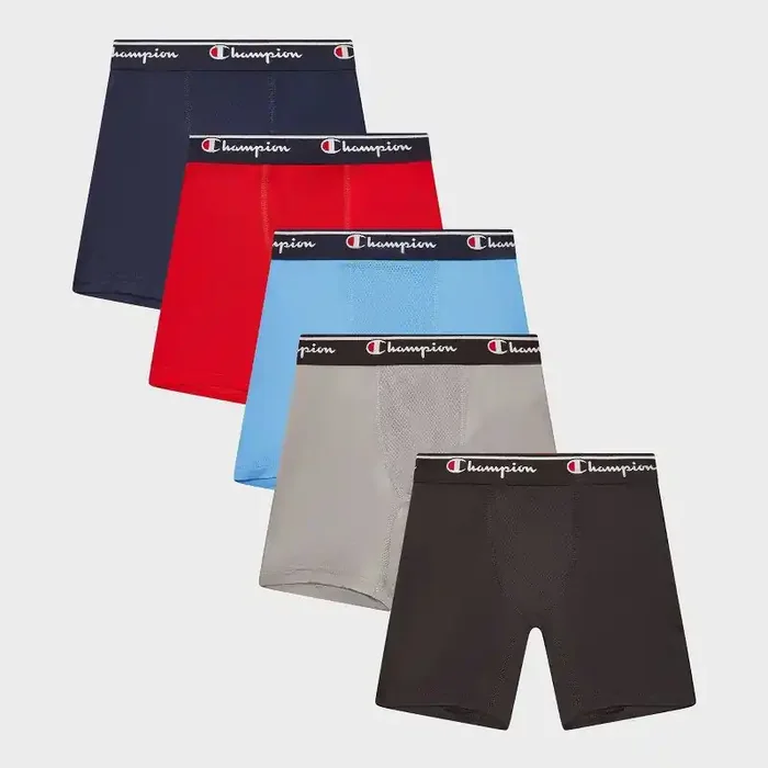 Champion Boys‘ 5pk Active Performance Boxer Briefs – Blue/Red XL