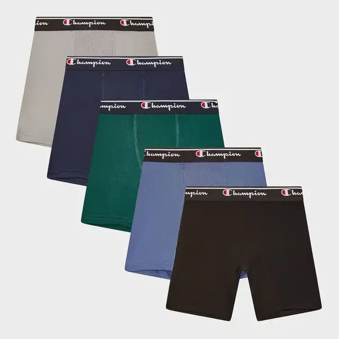 Champion Boys‘ 5pk Active Performance Boxer Briefs – Green/Navy Blue S