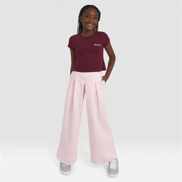 Champion Girls‘ Pleated Fleece Wide Leg Pants – Blush S