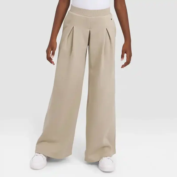 Champion Girls‘ Pleated Fleece Wide Leg Pants – Tan S