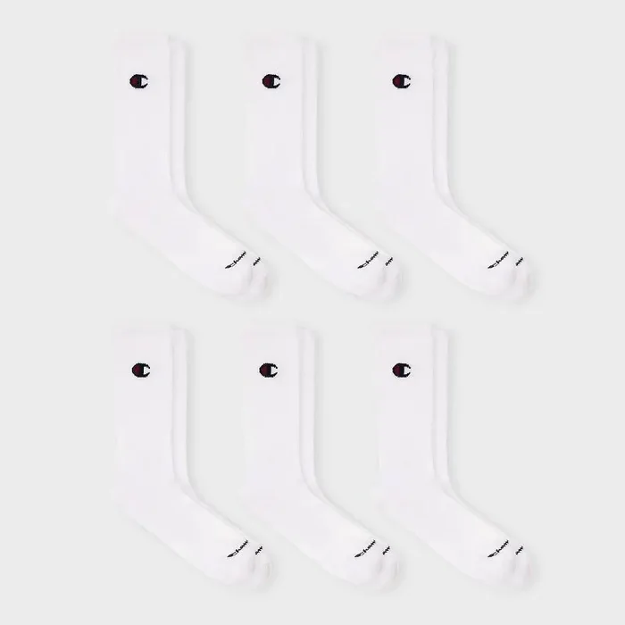 Champion Iconic Essentials Men‘s 6pk Cushion Crew Socks – White 6-12