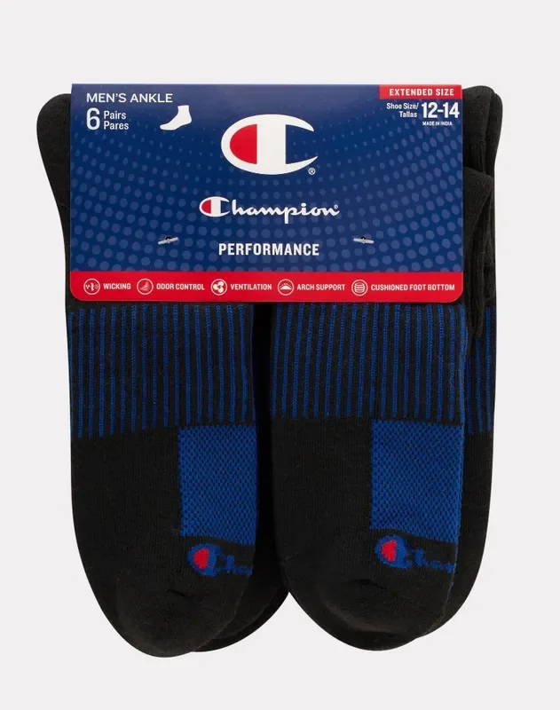 Champion Men‘s High Performance Extended Size Ankle Socks – Black