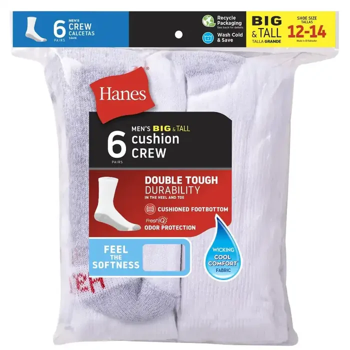 Champion Mens Big & Tall High Performance Crew Socks