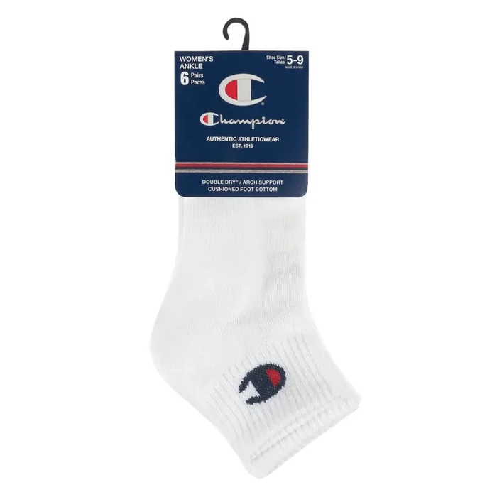 Champion® Double Dry® Arch Support Cushioned Ankle Socks – White