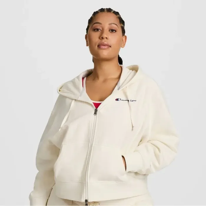 Champion Women‘s Cropped Fleece Zip-Up Sweatshirt – Cream S