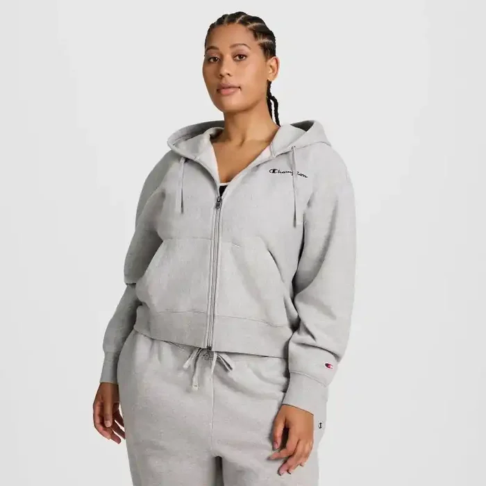 Champion Women‘s Cropped Fleece Zip-Up Sweatshirt – Heather Gray XXL