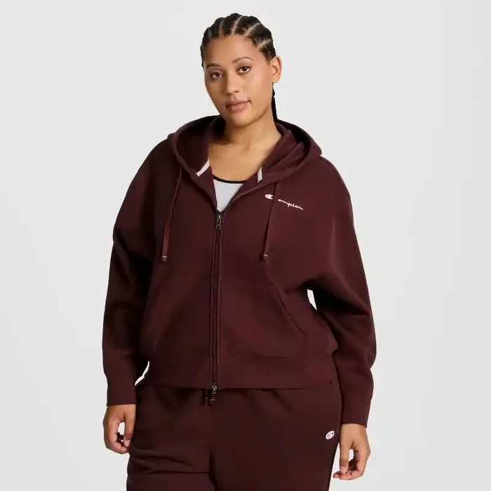 Champion Women‘s Cropped Fleece Zip-Up Sweatshirt – Maroon XL