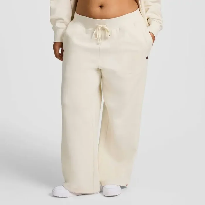 Champion Women‘s High-Rise Fleece Wide Leg Sweatpants – Cream M