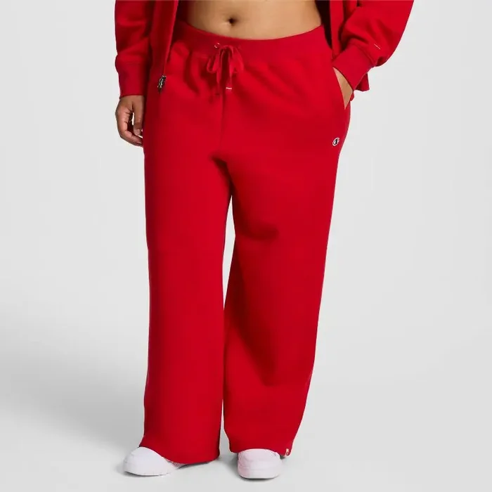 Champion Women‘s High-Rise Fleece Wide Leg Sweatpants – Red XS