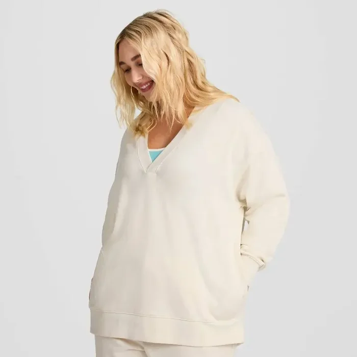 Champion Women‘s Long Sleeve V-Neck French Terry Pullover – Cream XXL