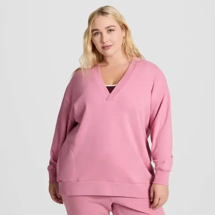 Champion Women‘s Long Sleeve V-Neck French Terry Pullover – Pink XL