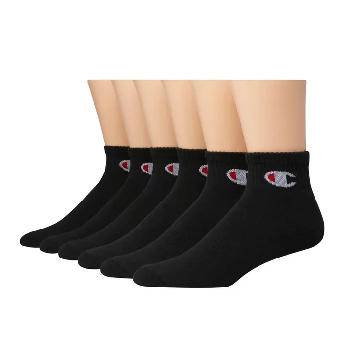 Champion Womens Socks CHW Logo 1/2 Cushion Ankle 6PK CH682 Black 9-11