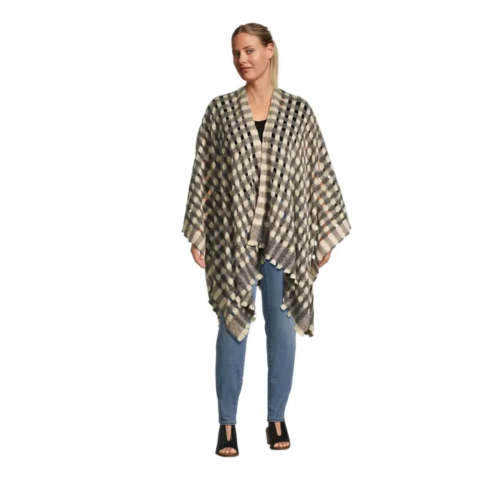 Charcoal Black and Cream Basketweave Plaid Wrap