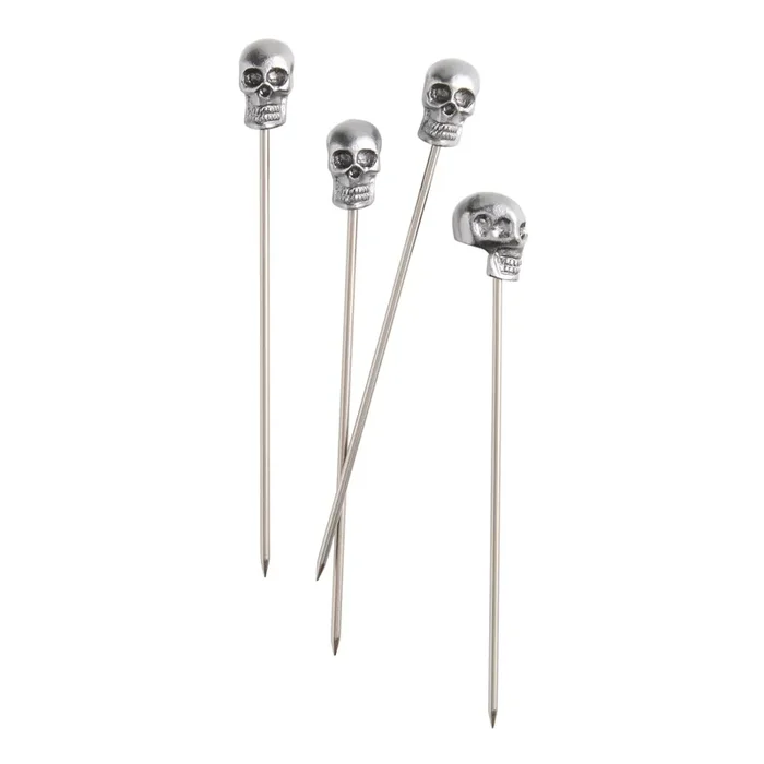 Charcoal Black Metal Skull Cocktail Picks 4 Pack