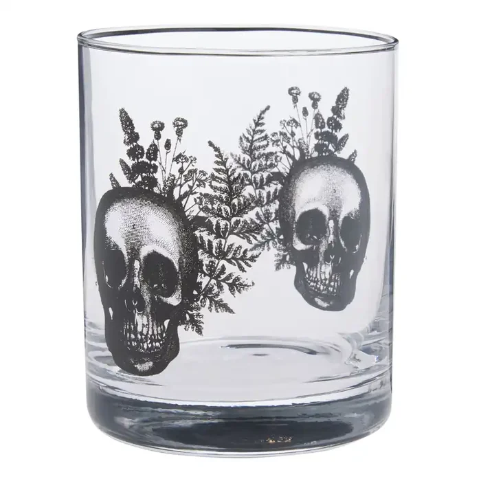 Charcoal Skull And Botanical Double Old Fashioned Glass
